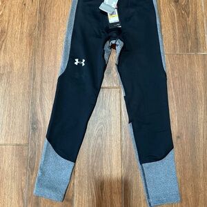 Under Armour Boys ColdGear Compression Pants Black Gray Moisture Wicking Size M